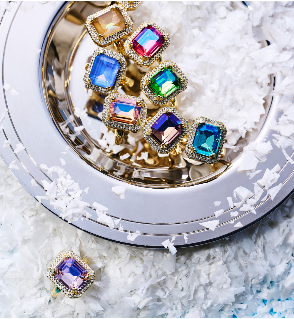 Pierścionek z różowym kryształkiem Majestic PSS0089