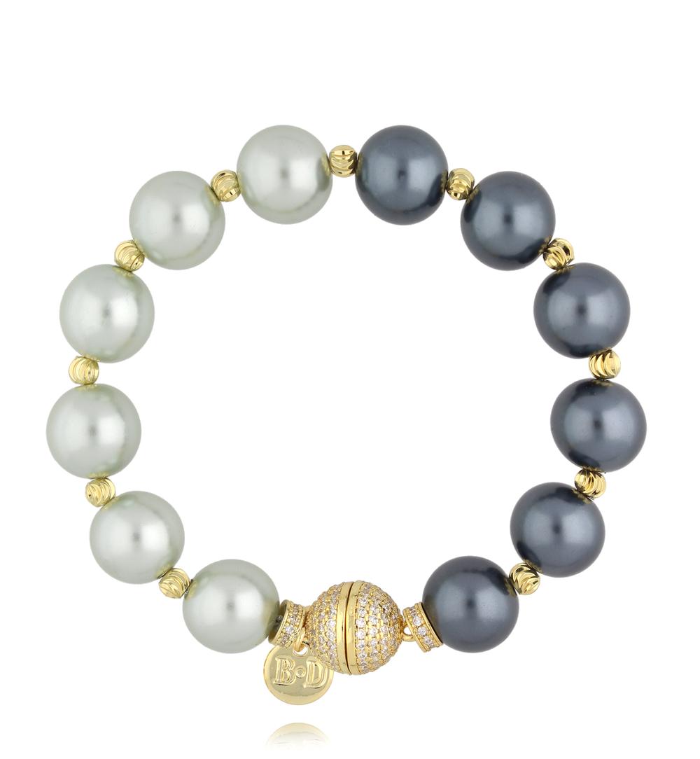 Bransoletka z dużych pereł w odcieniach szarości i ecru BPE0159