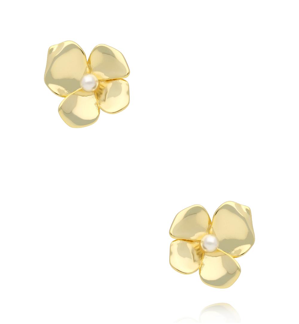 Kolczyki kwiaty z perłą złote KSS2242