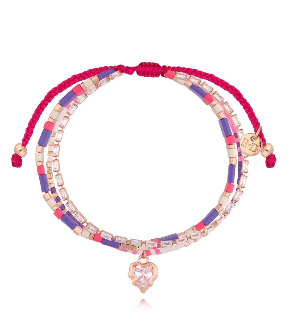Bransoletka fioletowo różowa z sercem Pink Love BSC1913
