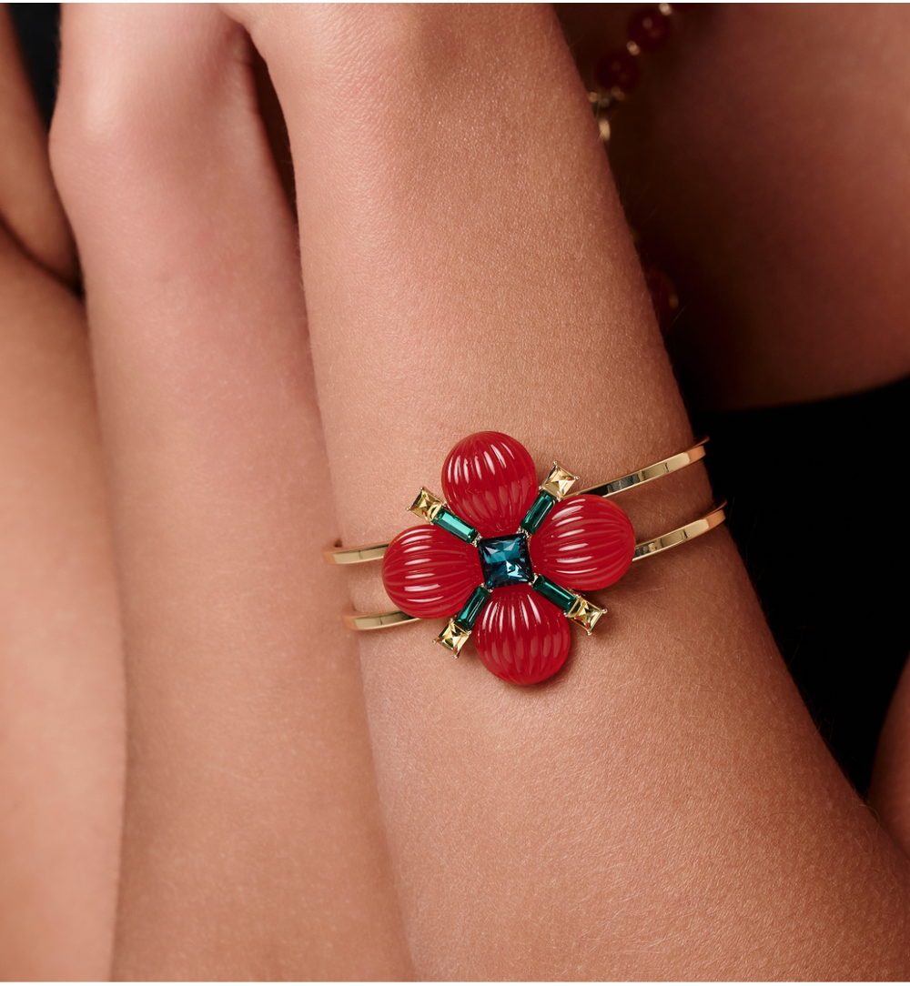 Zestaw biżuterii z czerwonym motywem kwiatowym ZN0161