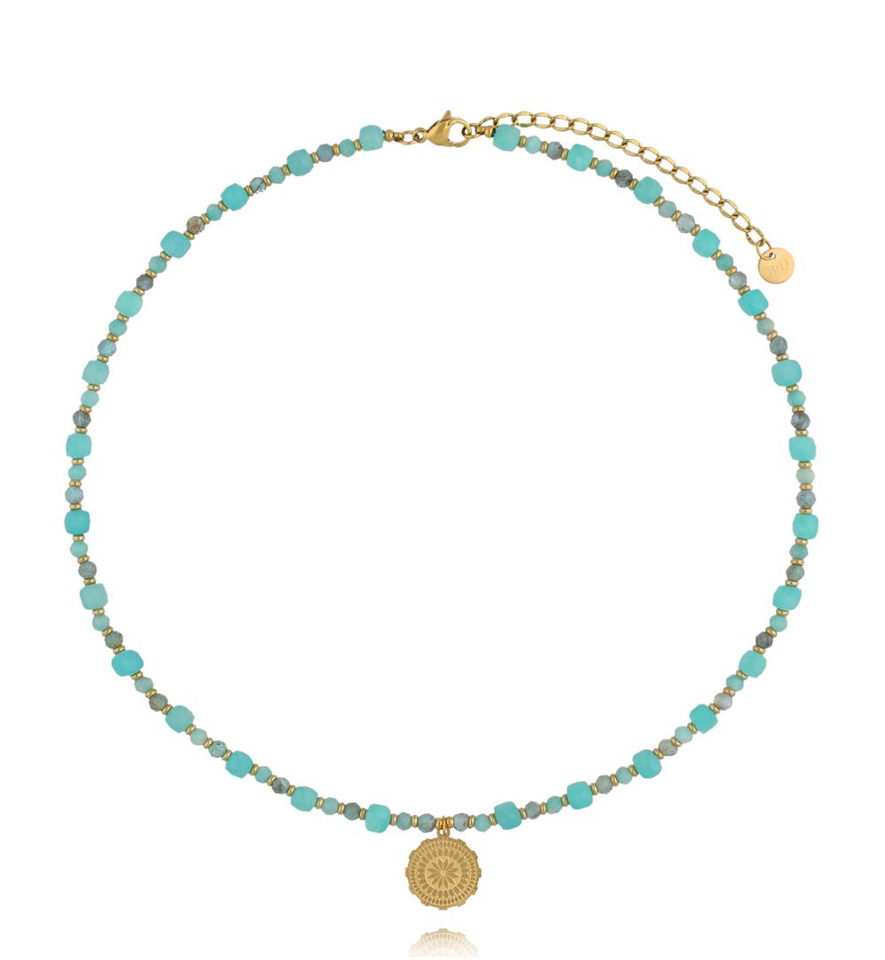 Naszyjnik z amazonitem i złotą rozetą NTW1642