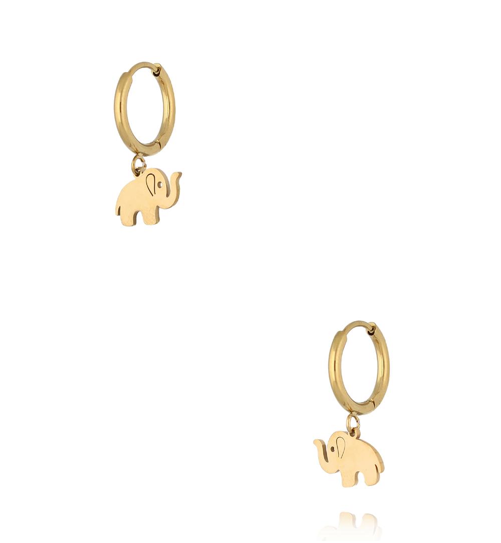 Kolczyki koła z zawieszką słonika złote KSY0625