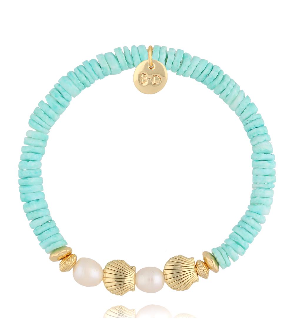 Bransoletka z zielonymi muszlami i perłami Pearl and Shell BSH0137
