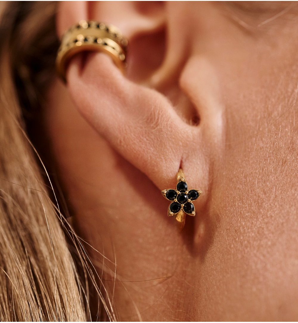 Kolczyki koła z czarnym kwiatuszkiem – złocone KSA2535