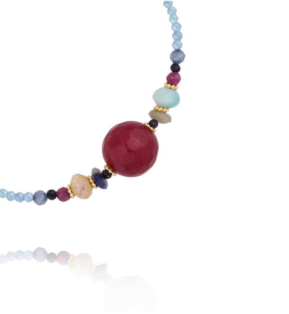 Bransoletka z akwamarynem, jadeitem i rubinowym akcentem BPA0611