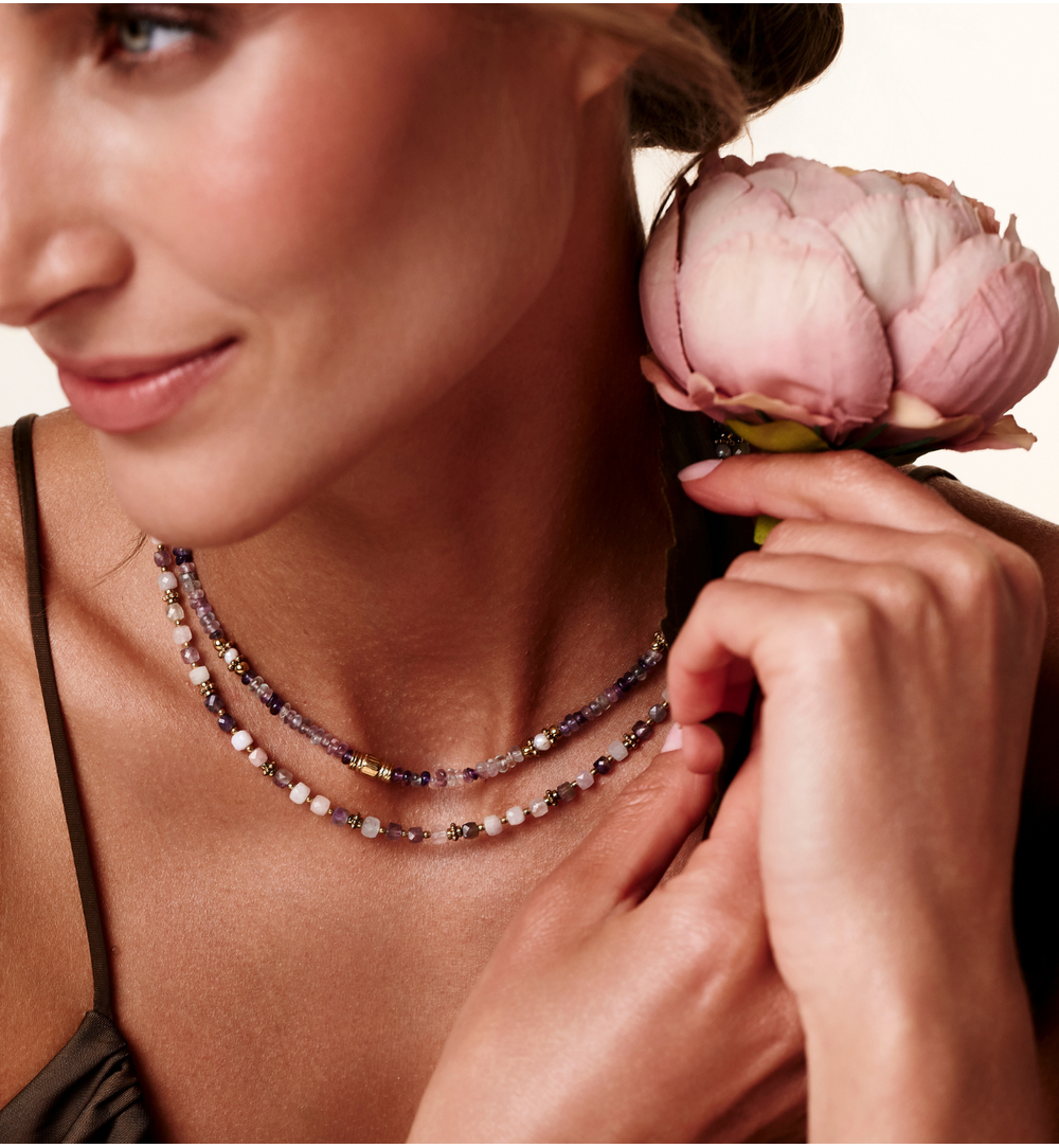 Zestaw naszyjników z kunzytu i ametystu z elementami ZN0148