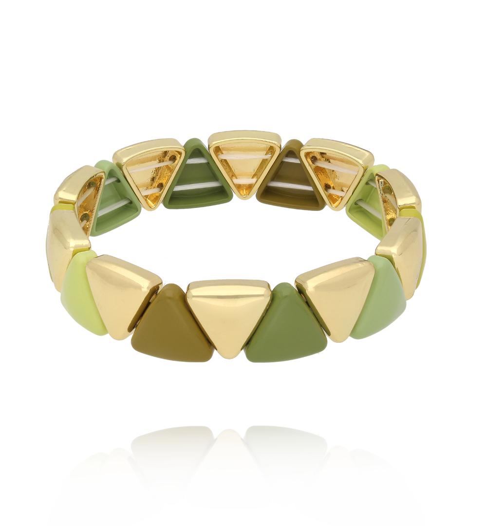 Bransoletka geometryczna z trójkątnych modułów w odcieniach zieleni BCR0048