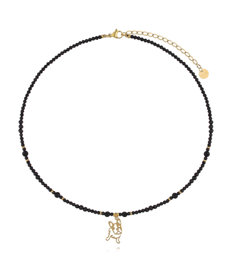 Naszyjnik z czarnego turmalinu z zawieszką – piesek NTW1622