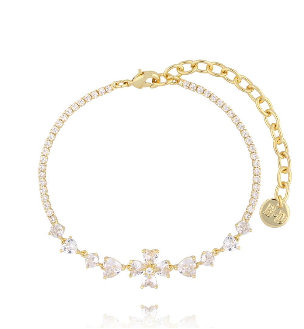 Bransoletka złota z koniczynką i cyrkoniami BSS0254