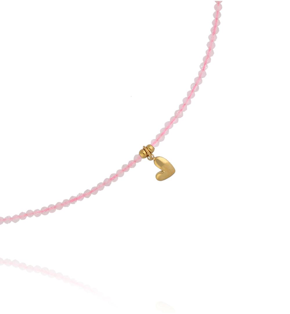 Naszyjnik z kwarcami różowymi i złotym serduszkiem NTW1558