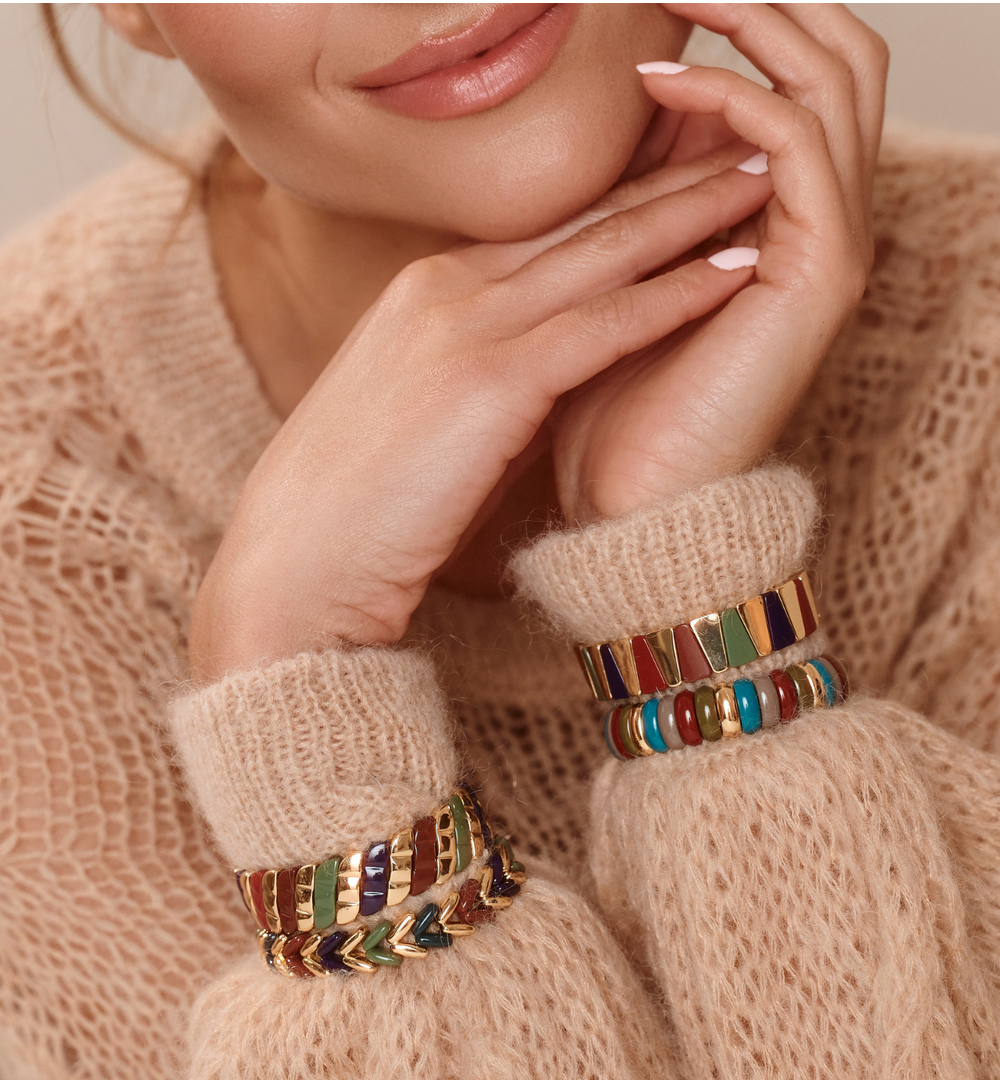 Bransoletka bordowo zielono granatowa ze złotem BCR0061