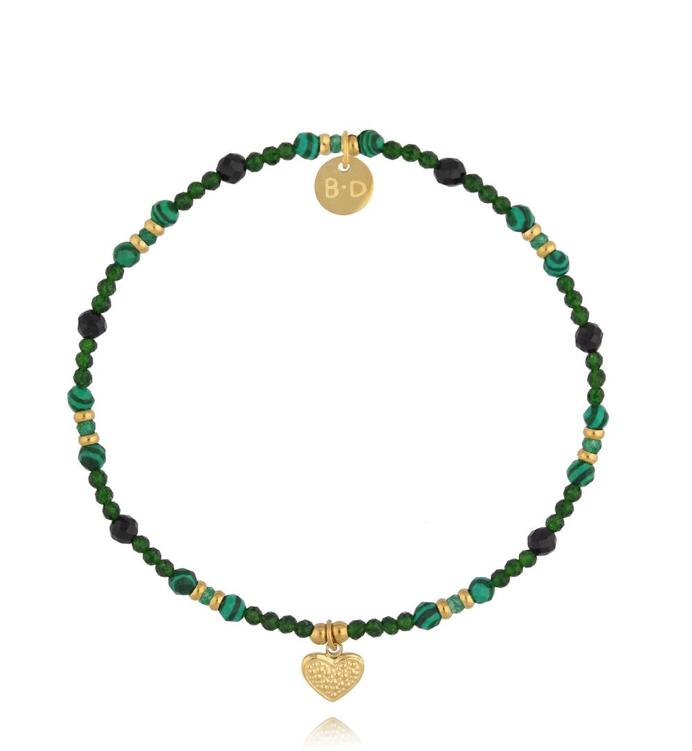 Bransoletka z zielonymi kamieniami z zawieszką serca BTW3552