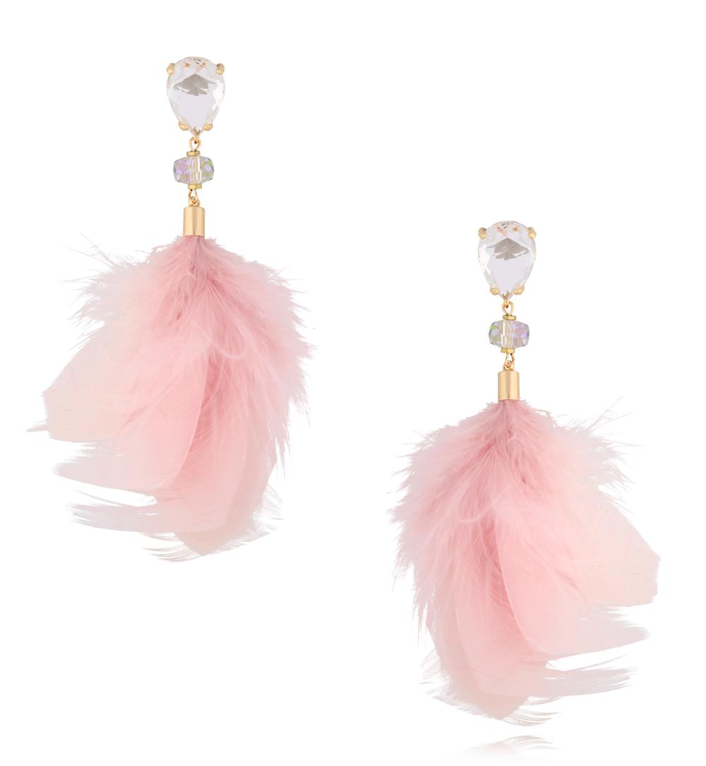 Kolczyki różowe z piórkami i kryształkami Jouet KFF0064