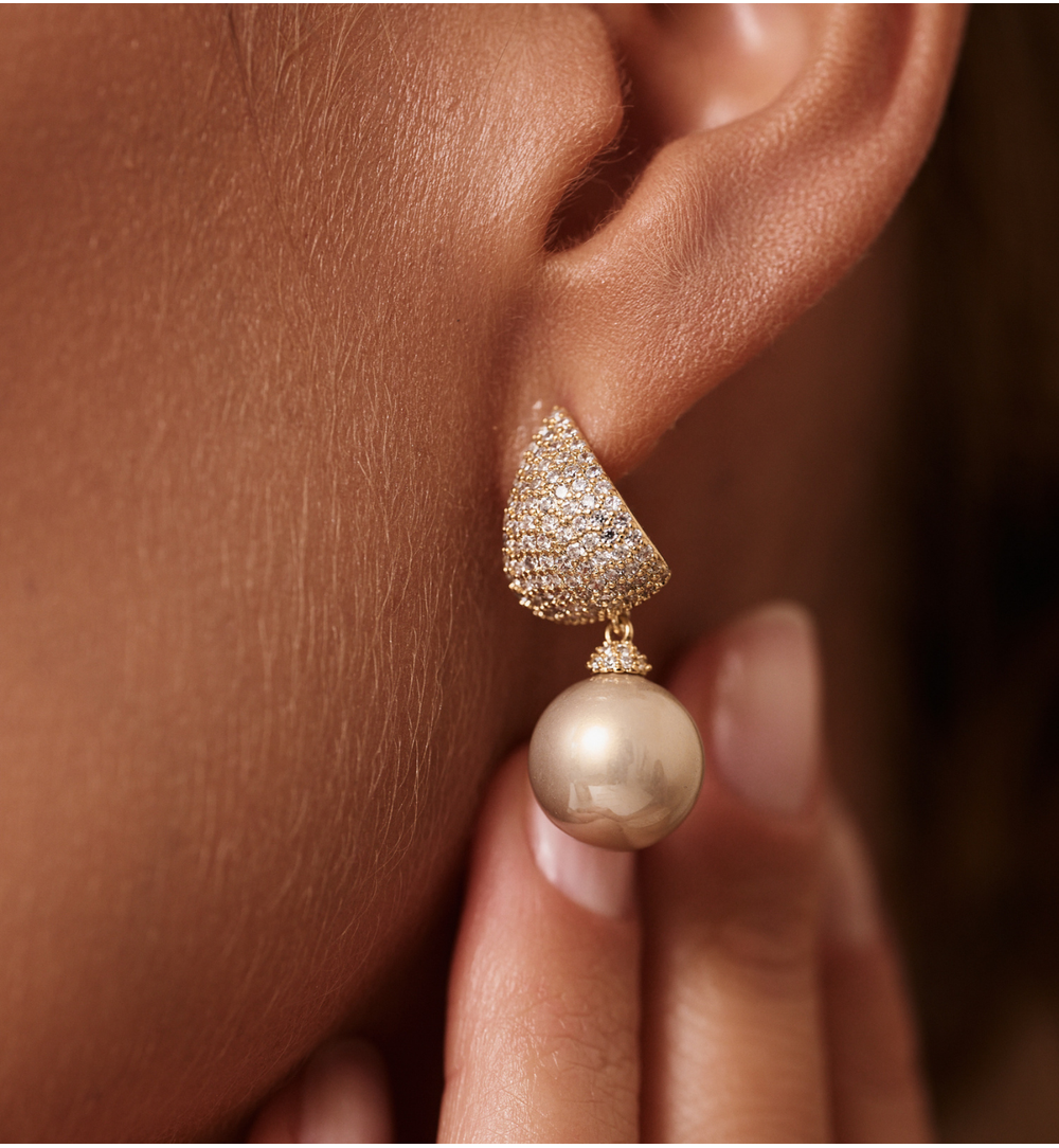 Kolczyki złocone z perłą i cyrkoniami KLU0151