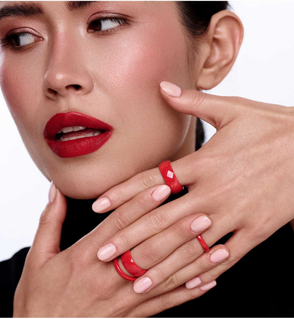 Obrączka z ceramiki czerwona cienka Feminine PFE0061