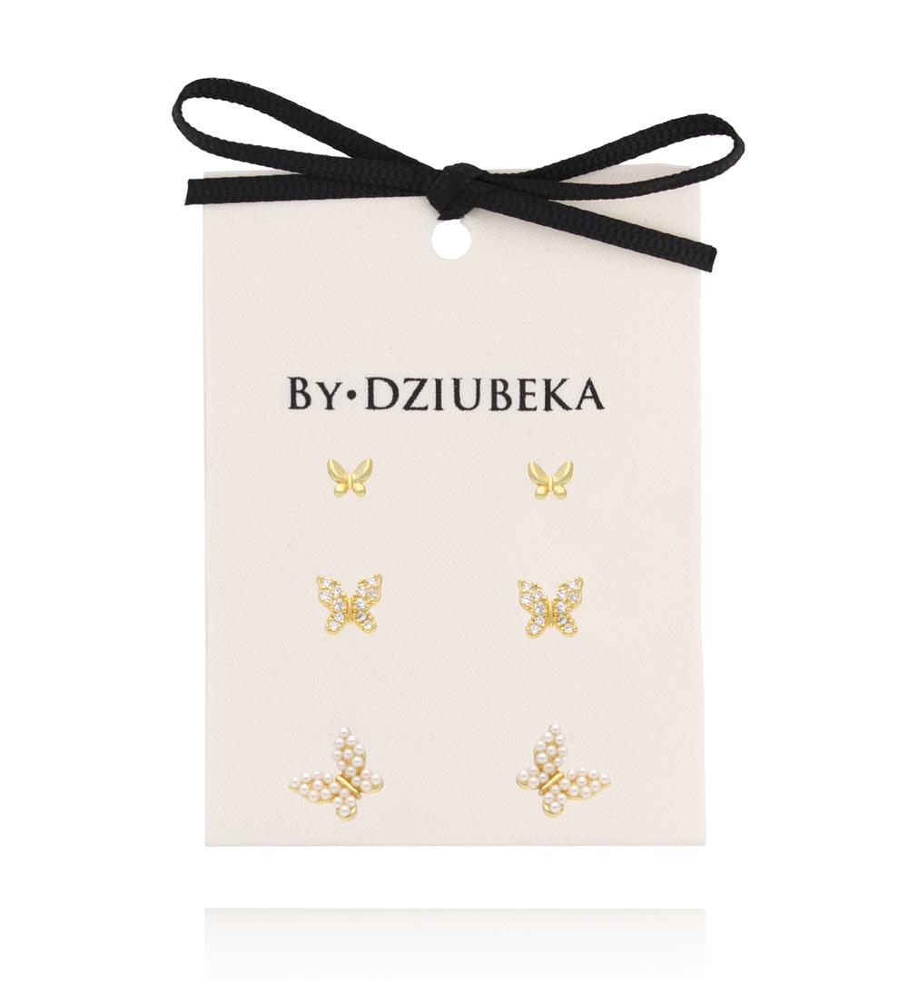 Zestaw kolczyków pozłacanych z motylkami KLT0022