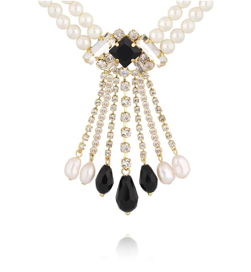 Naszyjnik z pereł i czarnych koralików NPE0370