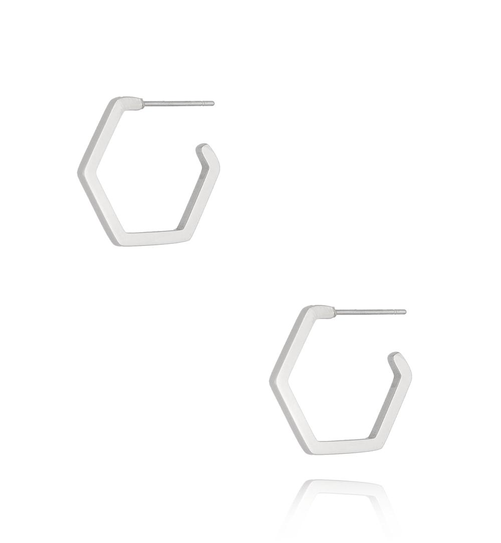 Kolczyki sześciokąty srebrne średne Hexagon KSA1020