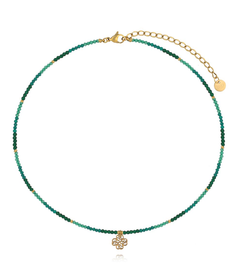 Naszyjnik zielony z zawieszką koniczynki NTW1636