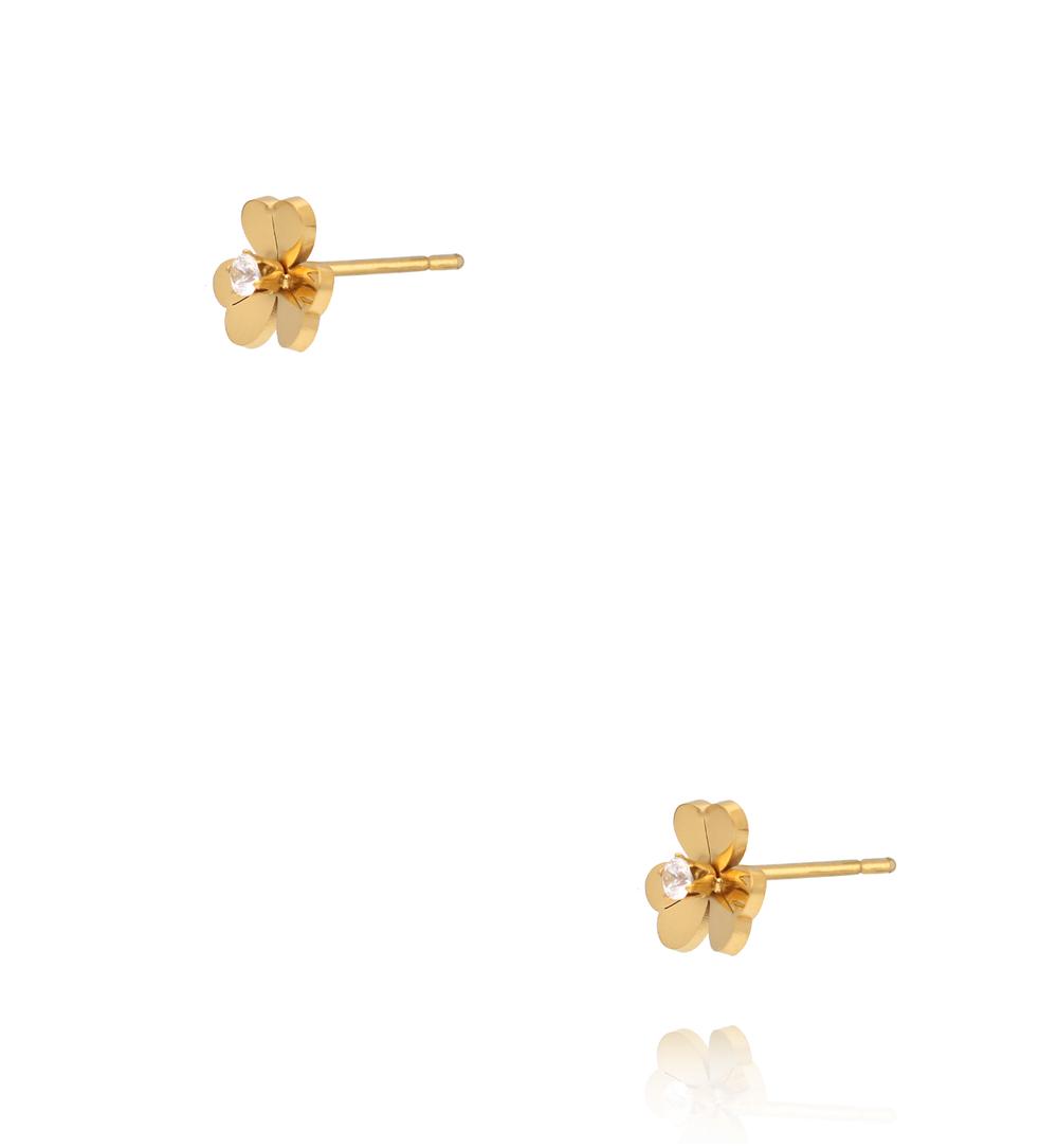 Kolczyki wkrętki w kształcie złotych kwiatów z cyrkonią KSY0695