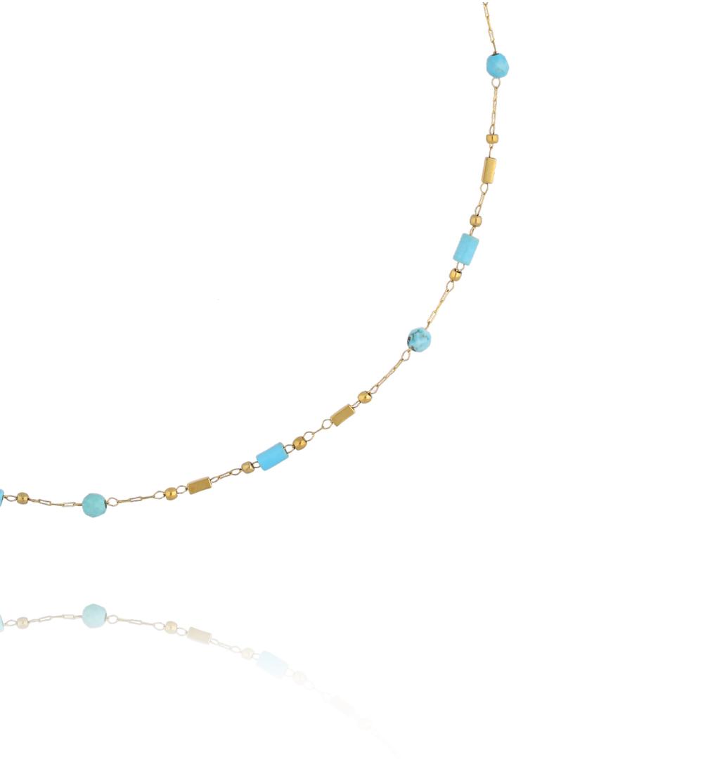 Delikatny naszyjnik z turkusem z elementami w złotym wykończeniu NEA0094