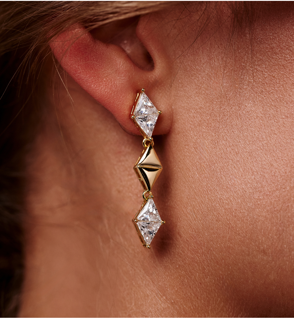 Kolczyki geometryczne z kryształkami i złotymi elementami KSS2239