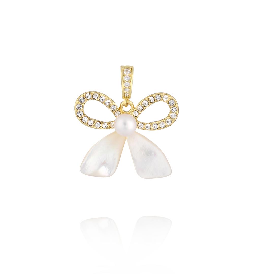 Charms złota kokardka z masą perłową i cyrkoniami CHSS0054