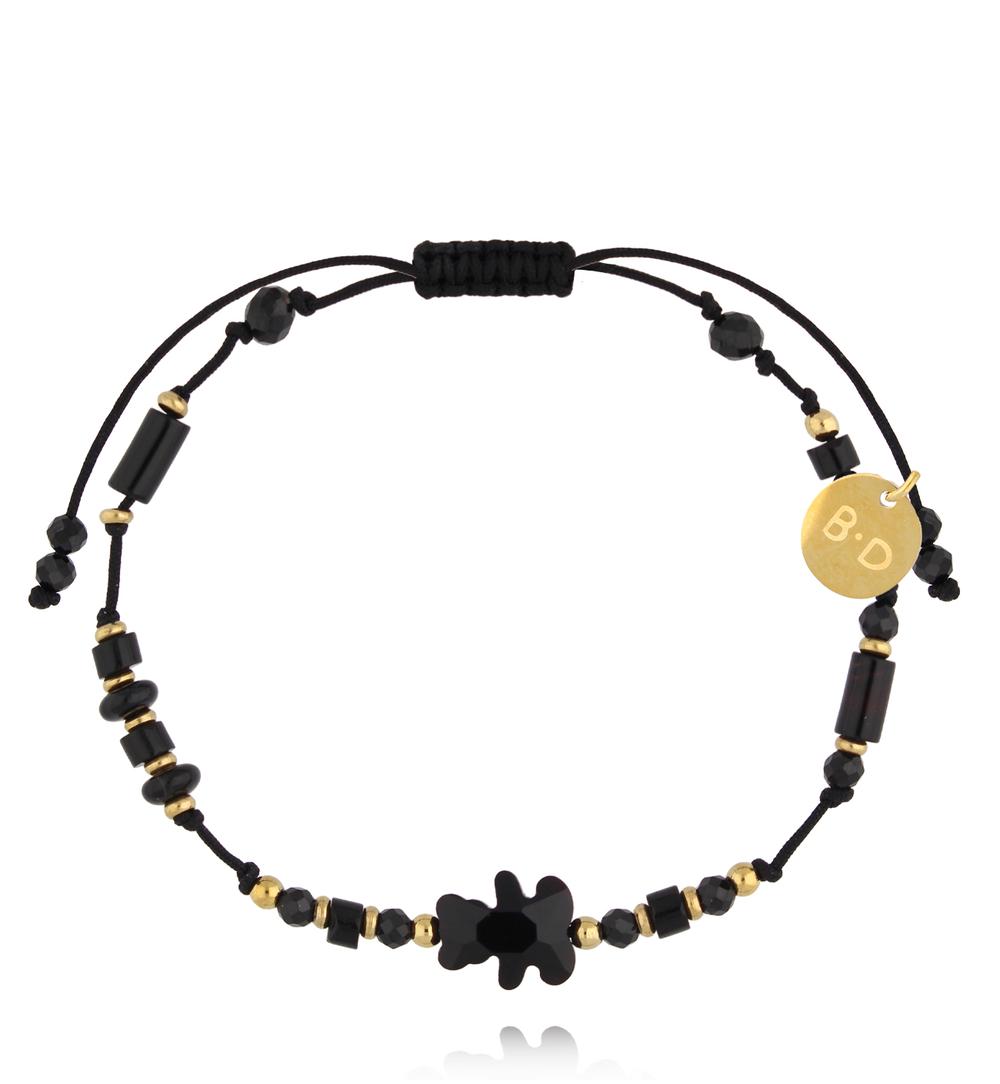 Bransoletka na czarnym sznurku z czarnym misiem BMT0355