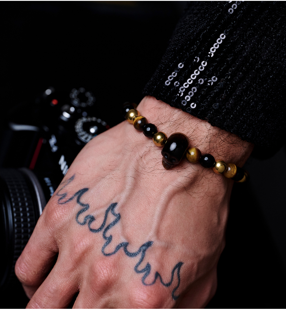 Bransoletka z tygrysim okiem i czaszką BMITC0813