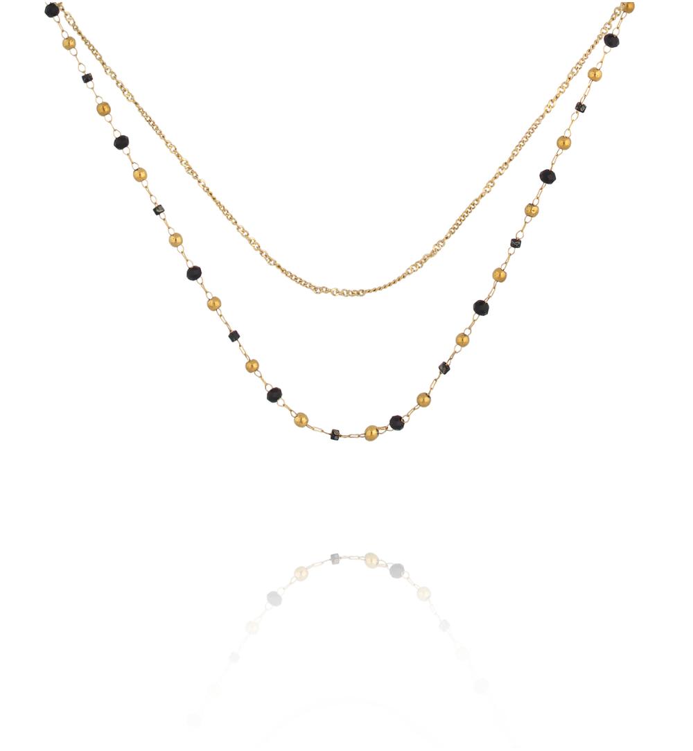 Naszyjnik  z czarnymi agatami i drobnymi koralikami NEA0091