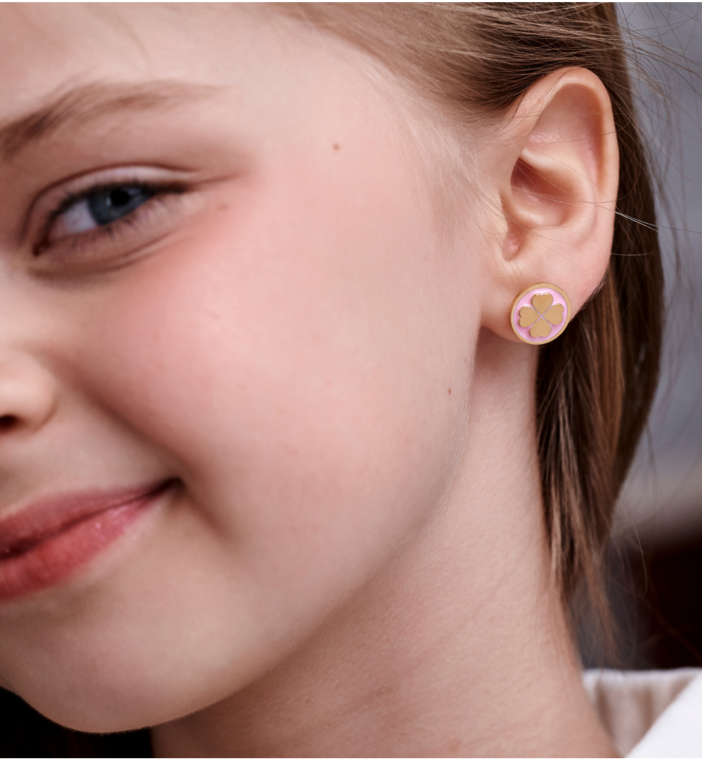 Kolczyki koniczynki różowo-złote KSA2520