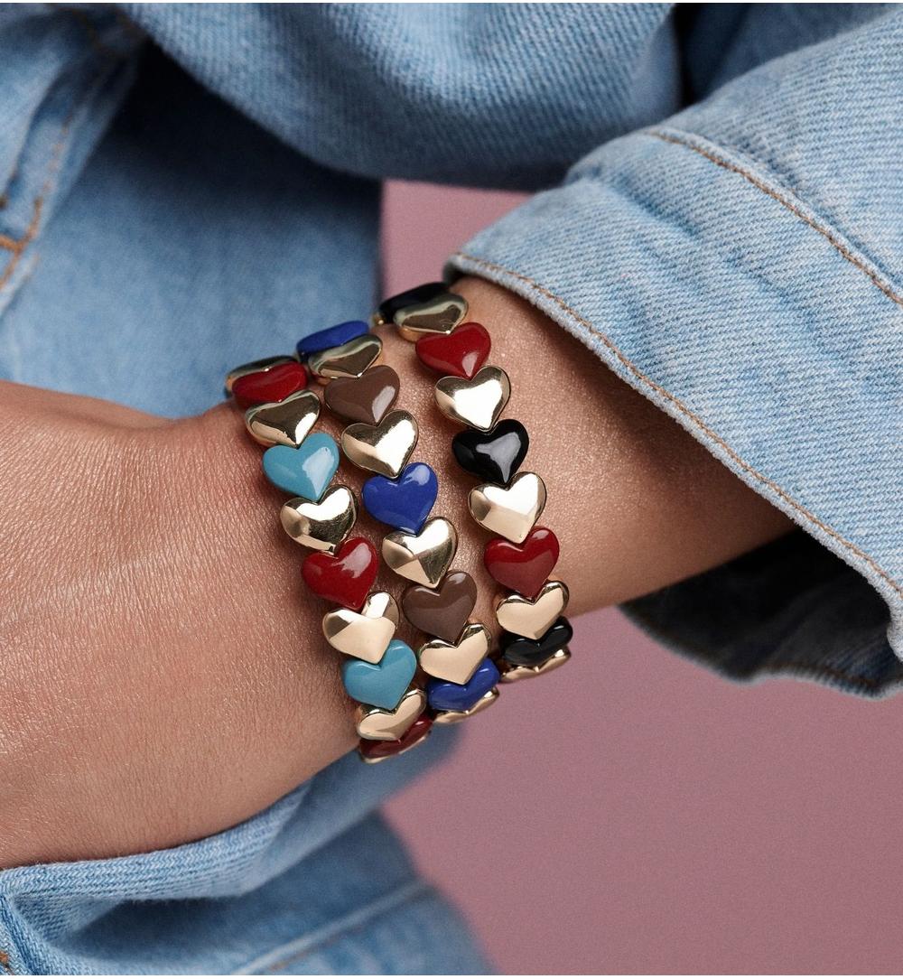 Bransoletka elastyczna z serduszkami w odcieniach granatu, brązu i złota BCR0089