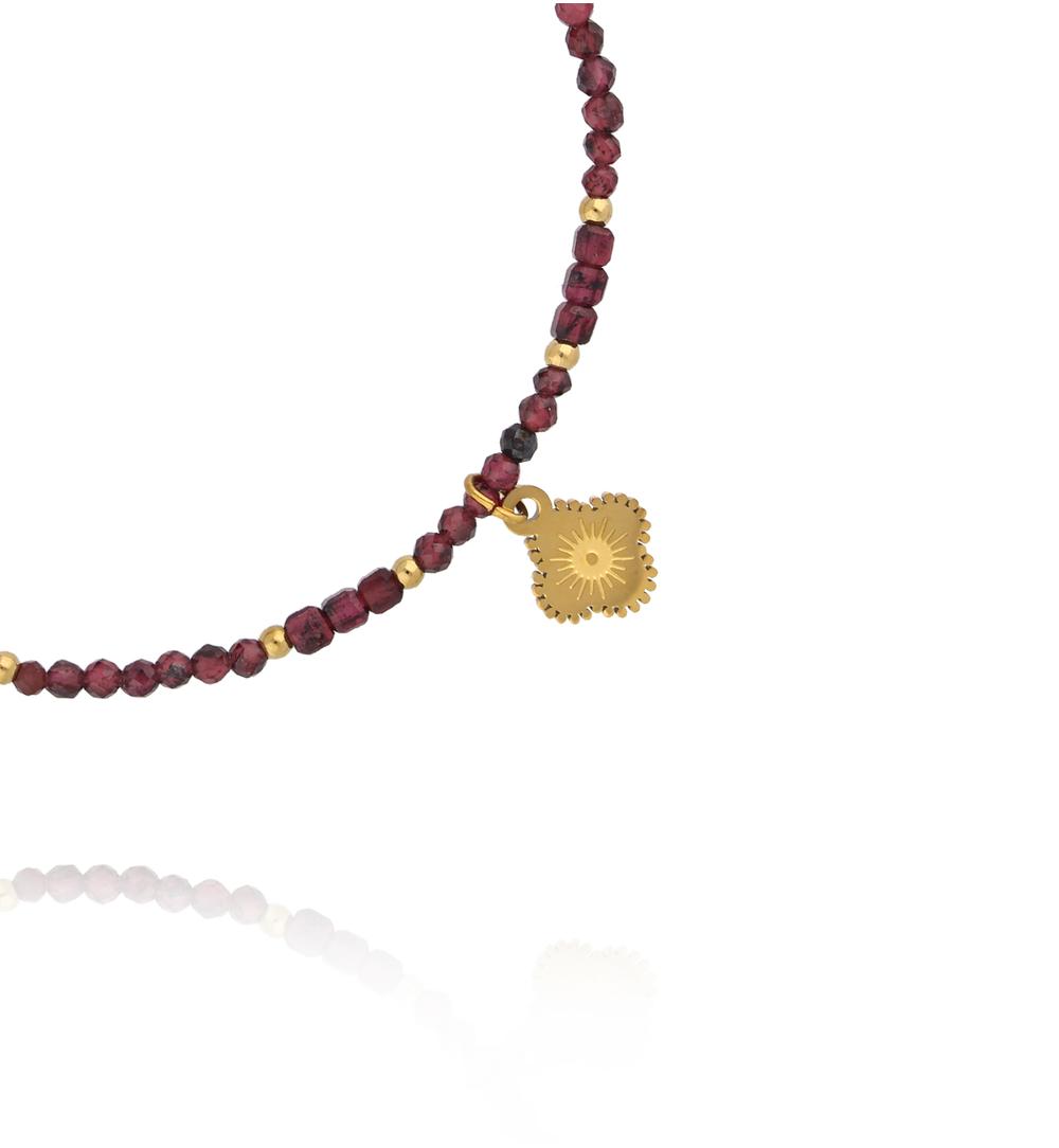 Bransoletka z granatu z koniczynką  BTW3541