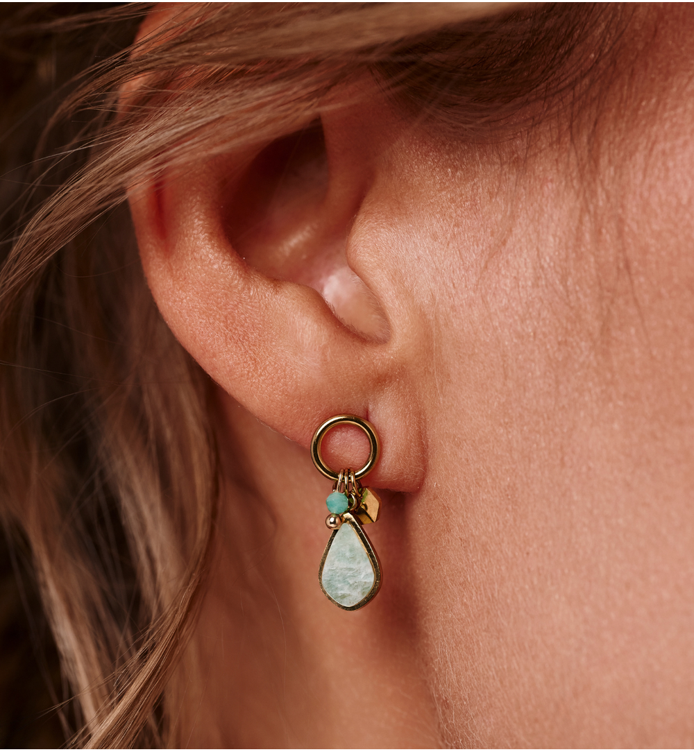 Kolczyki łezki złote z amazonitem KEA0025