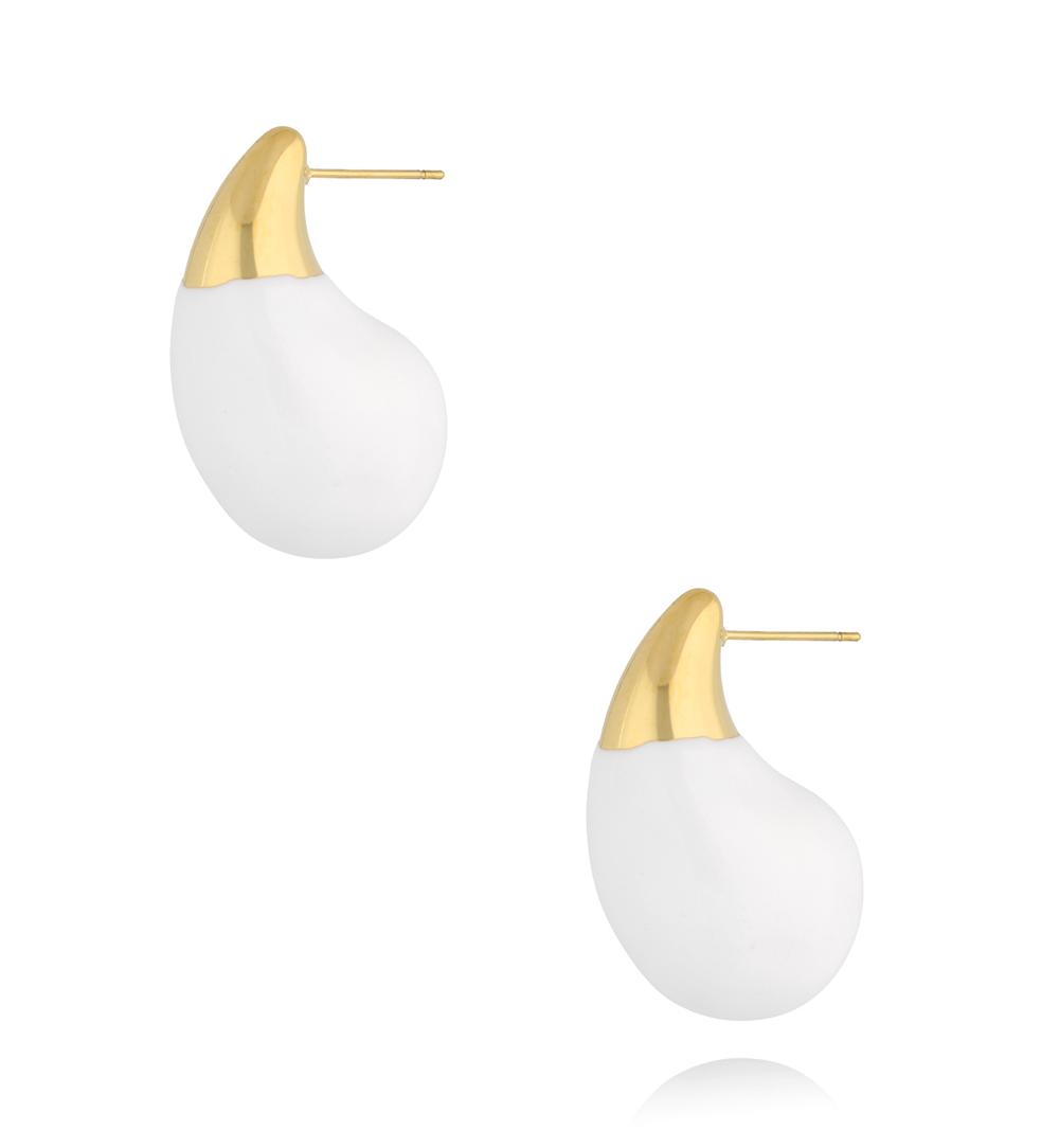 Kolczyki złote łezki duże  z białą emalią Enamel Kylie KSA1676