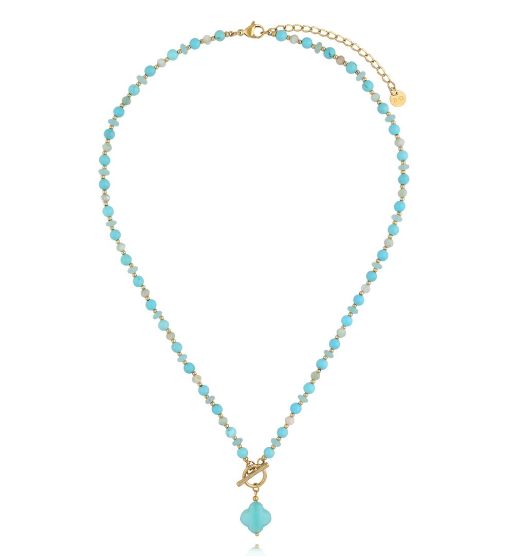 Naszyjnik z amazonitu i niebieskiego jadeitu z zawieszką koniczynki NPA1617