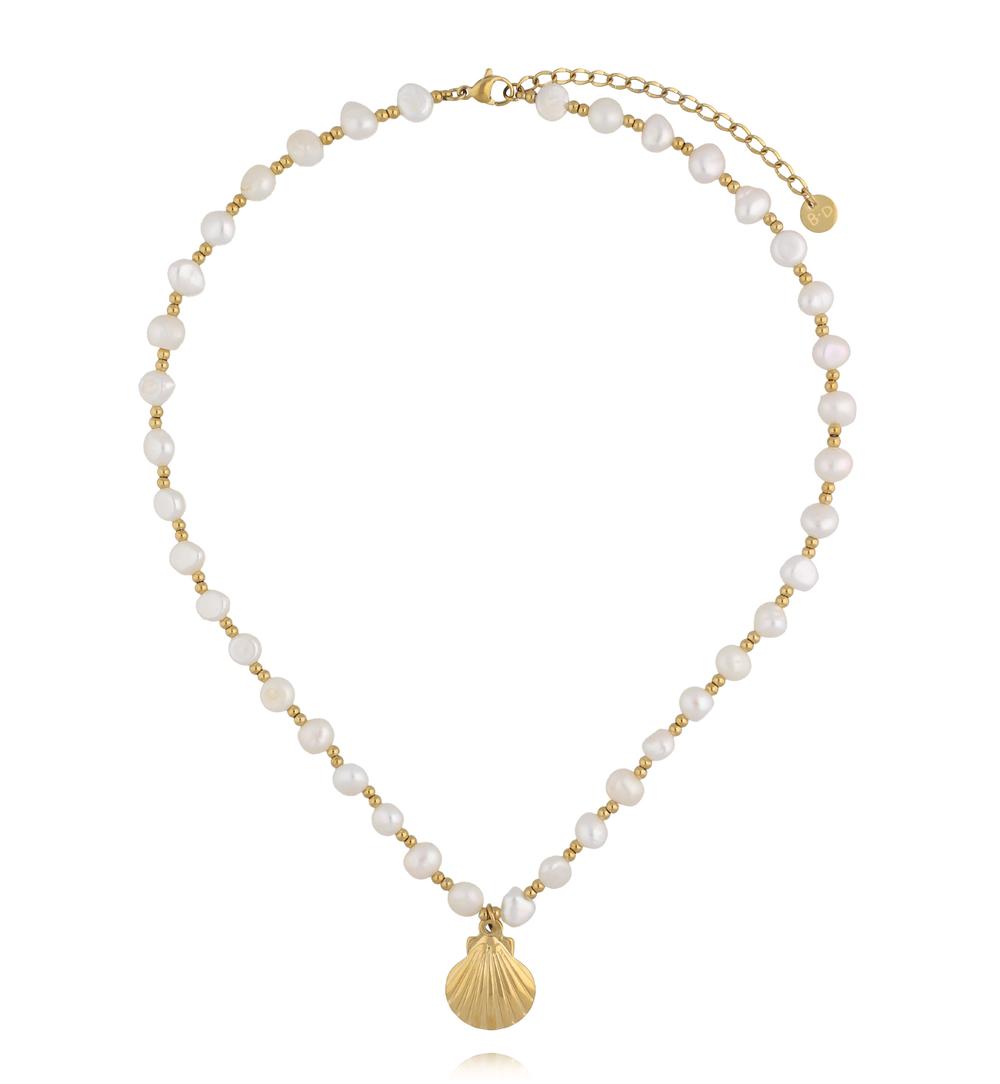 Naszyjnik z perłami i złotą muszlą NPE0387