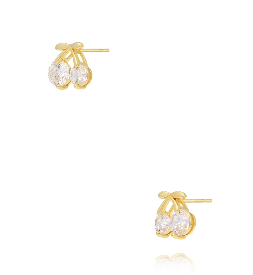 Kolczyki wiszące w kształcie wiśni z cyrkoniami i złotym wykończeniem KSS2256