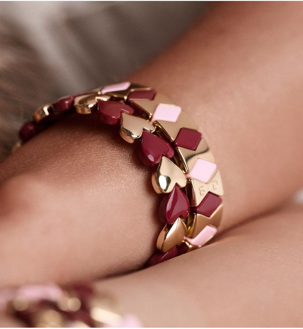 Bransoletka elastyczna w odcieniach różu, bordo i złota BCR0095
