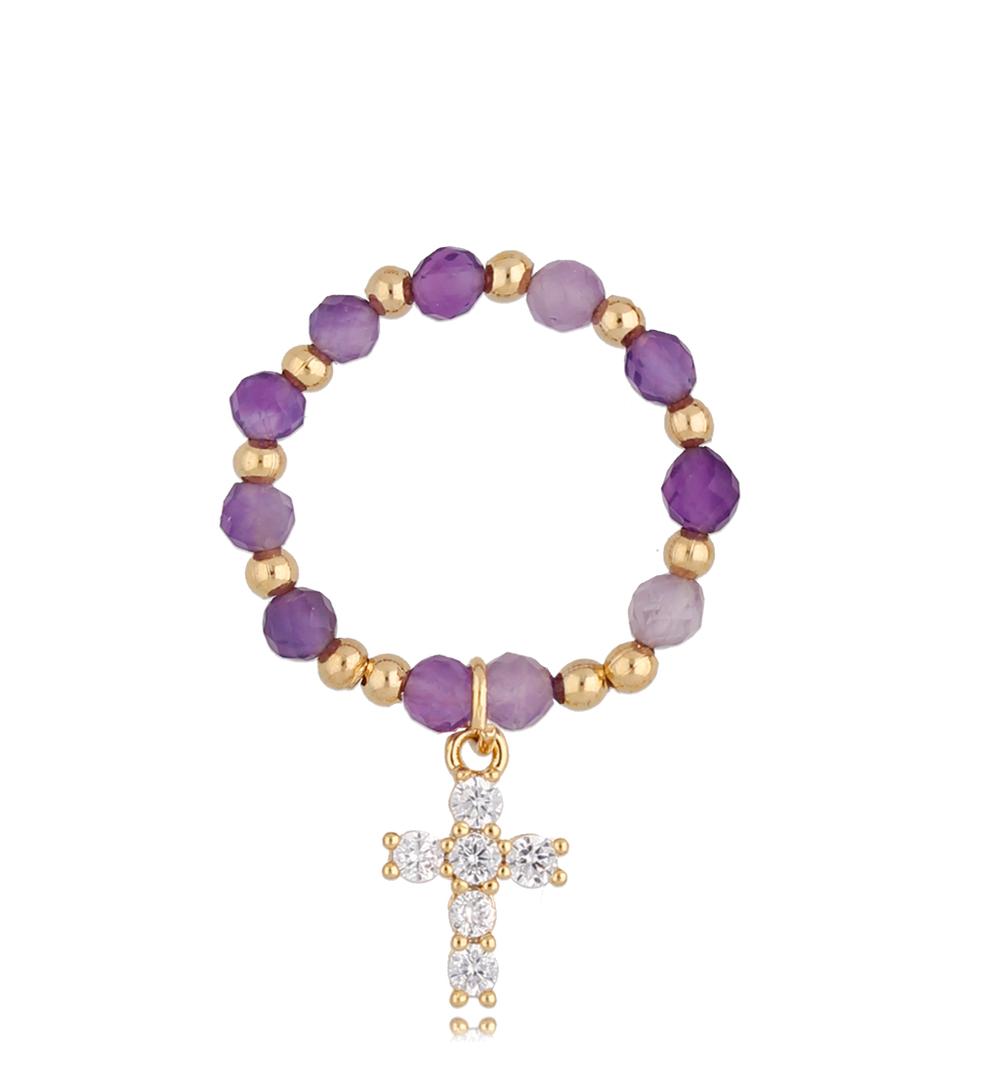 Pierścionek z ametystami i krzyżykiem Orchid PTW0339