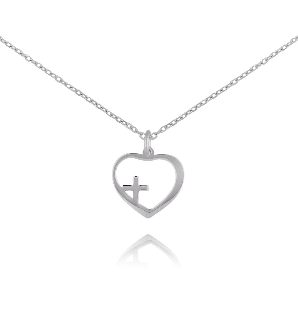 Naszyjnik srebrny z serduszkiem i krzyżykiem Holy Heart NSE0153