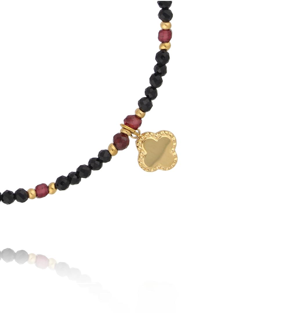 Bransoletka z turmalinu i granatu z zawieszką koniczyny BTW3524