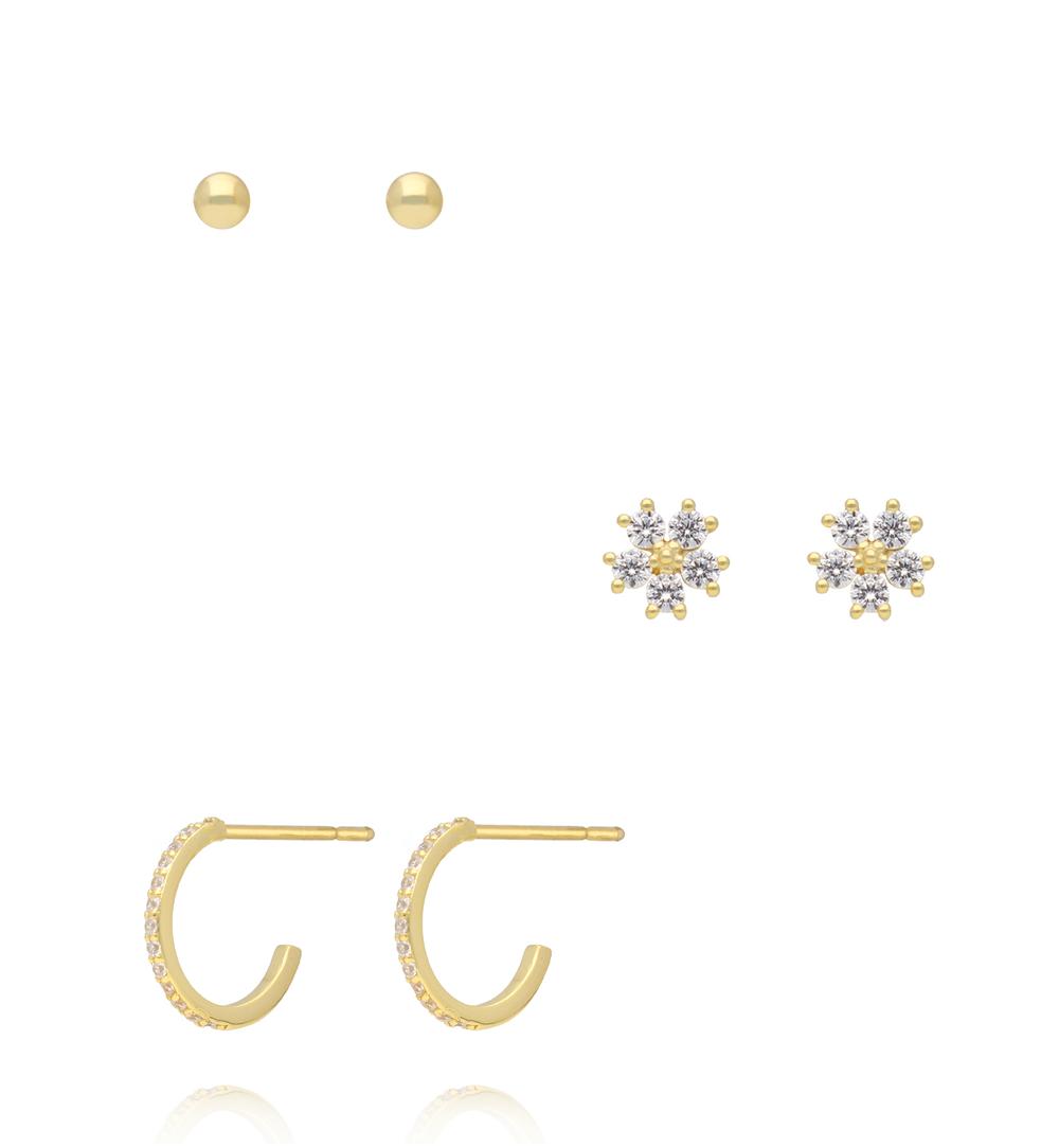 Zestaw kolczyków pozłacanych z cyrkoniami KLT0051