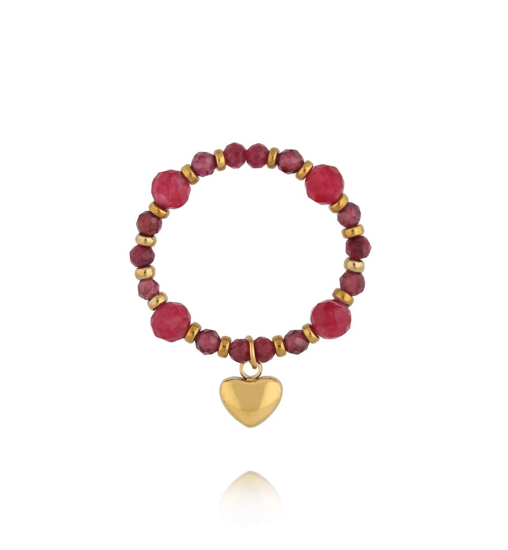 Zestaw biżuterii z bordowymi kamieniami i koniczynką ZN0231