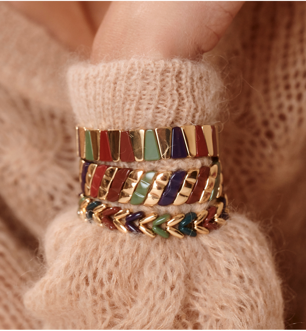 Bransoletka granatowo zielono bordowa geometryczna BCR0063