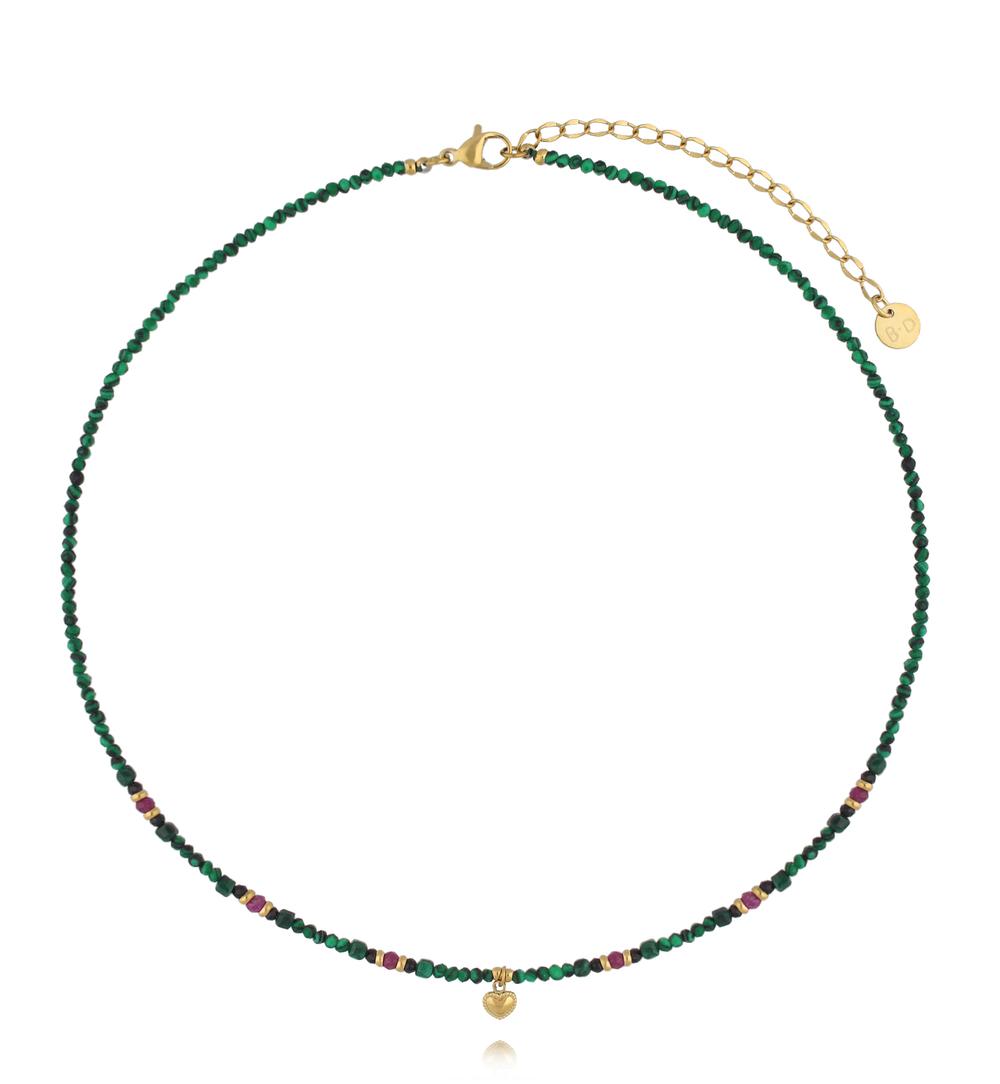 Naszyjnik z malachitem, rubinem i czarnym turmalinem NTW1548