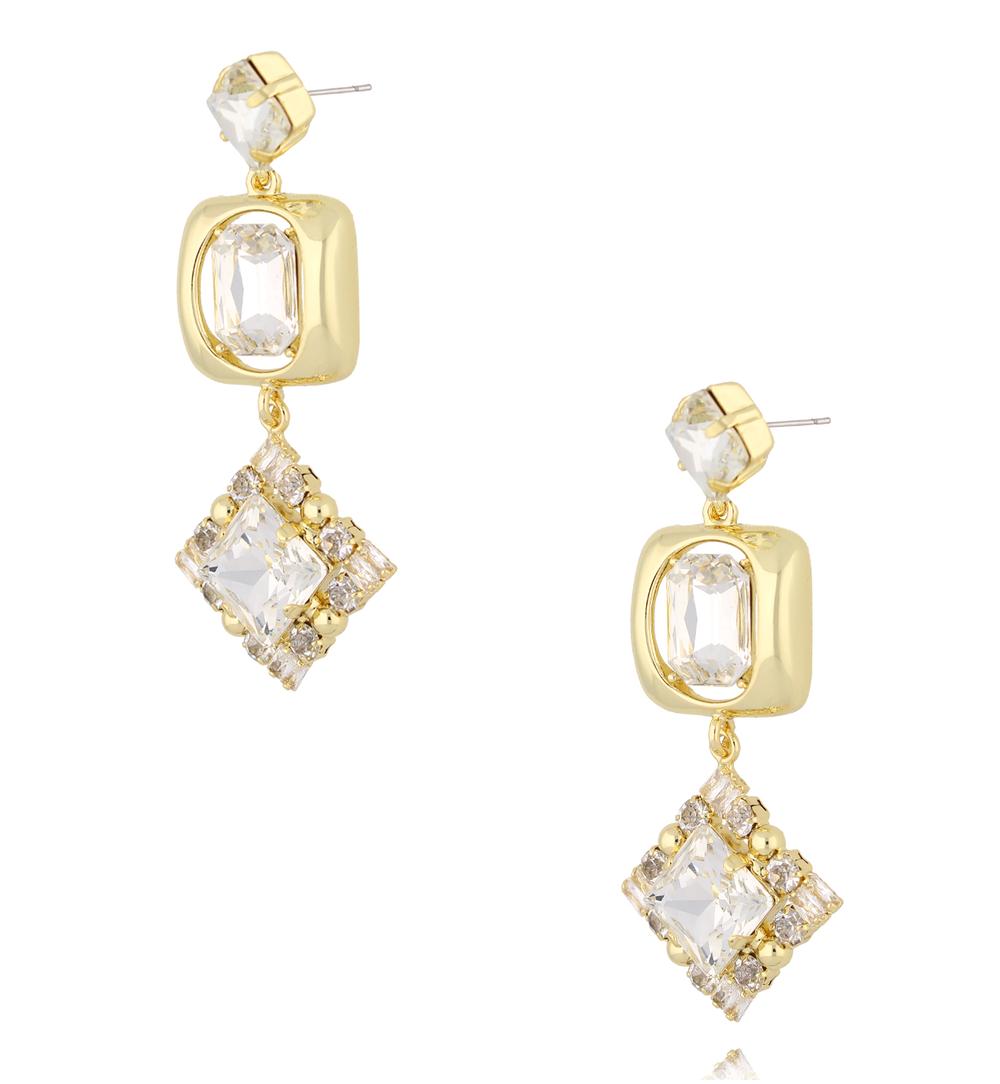 Kolczyki z geometrycznymi kryształami w złotej oprawie KSS2227