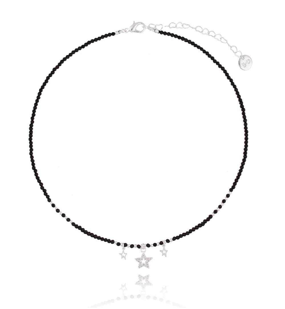 Naszyjnik onyksami fasetowymi i gwiazdami NTW0080