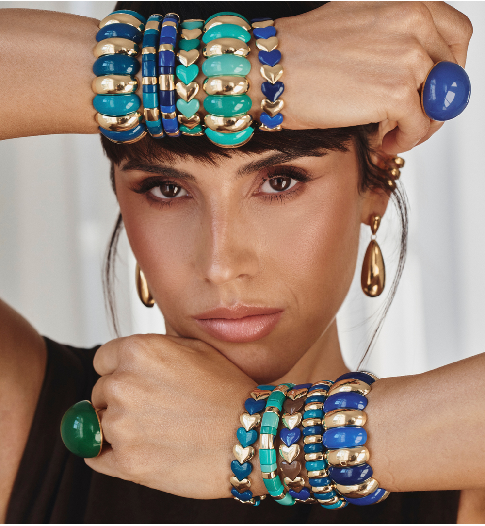 Bransoletka elastyczna w odcieniu królewskiego błękitu i złota BCR0073